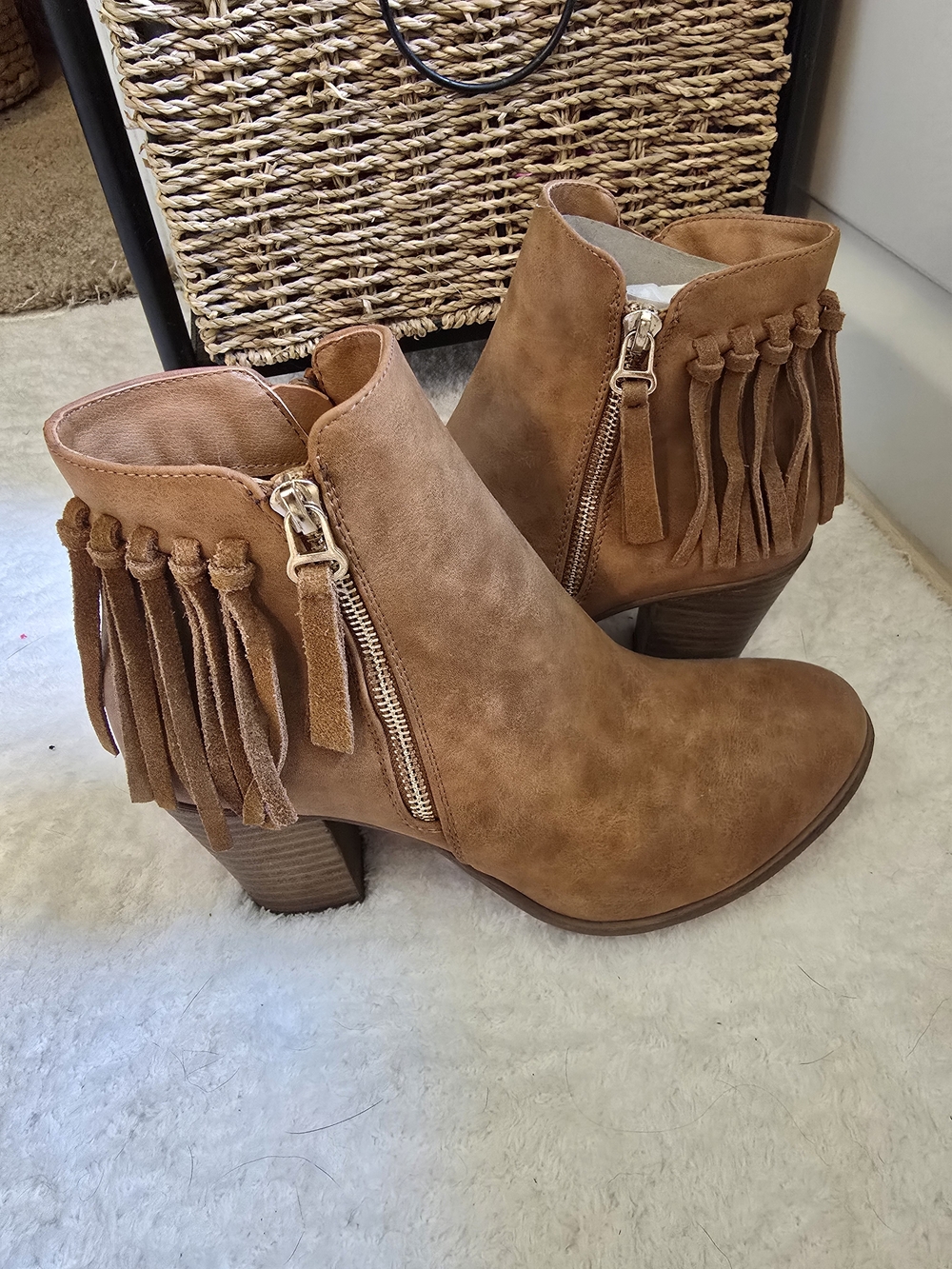 Call It Spring Brown Fringe Ankle Boots New (9)